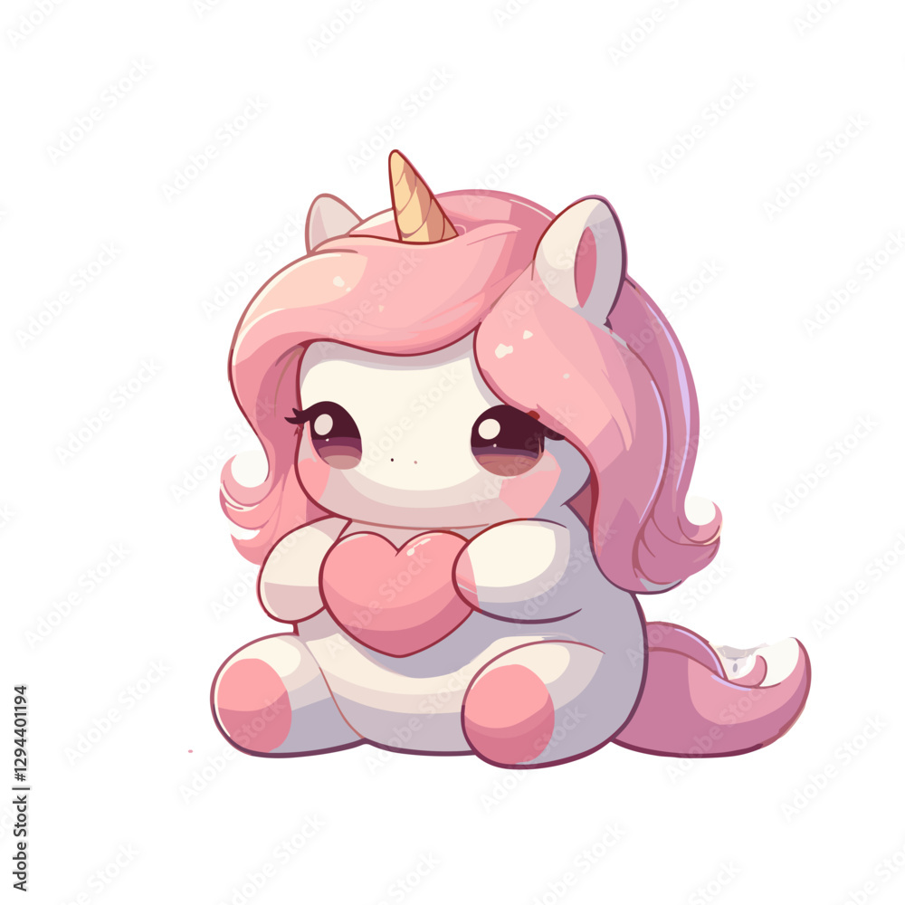 Fototapeta premium Baby Unicorn with a Heart Icon