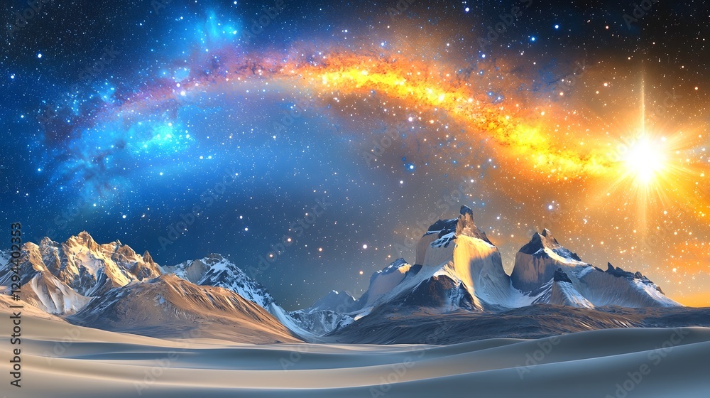 Majestic Milky Way Galaxy Illuminating Mountain Peaks Under Vibrant Starry Skies Evoking a Sense of the Harmonious Unity of Nature and the Cosmos