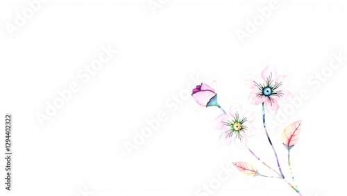 Delicate Watercolor Floral Branch on White Background