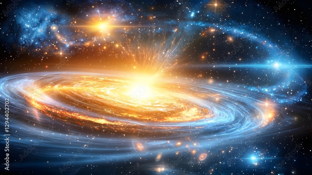 Mesmerizing celestial phenomenon showcasing a radiant galaxy spinning with streams of dazzling stardust vibrant supernova explosions and glowing planetary systems in the boundless cosmos
