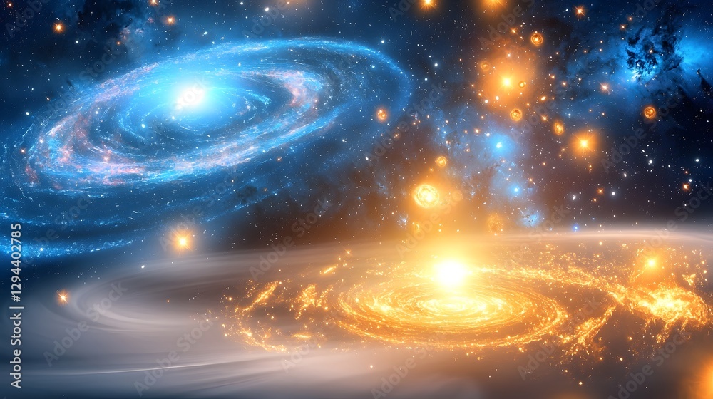 Mesmerizing Cosmic Tapestry of Swirling Nebulas and Radiant Suns in a Vibrant Galactic Expanse Breathtaking view of a deep cosmic scene with luminous stars glowing stellar bodies