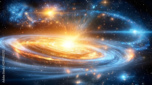 Obraz na płótnie Mesmerizing celestial phenomenon showcasing a radiant galaxy spinning with streams of dazzling stardust vibrant supernova explosions and glowing planetary systems in the boundless cosmos w salonie