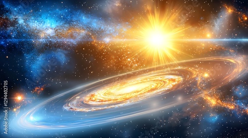 Obraz na płótnie Mesmerizing Cosmic Dance A Spiral Galaxy s Radiant Embrace of Celestial Energies Witness the pulsating luminous arms of a majestic spiral galaxy swirling with cosmic dust and energy w salonie
