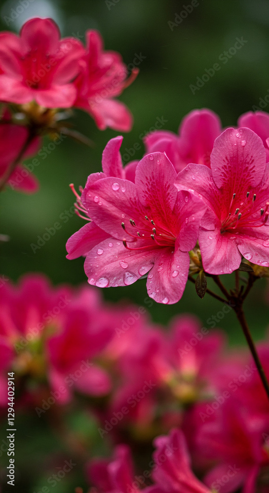 Azalea blooming with dewdrops or rain, vertical beautiful image background Azalea blooming with dewdrops or rain, vertical beautiful image background