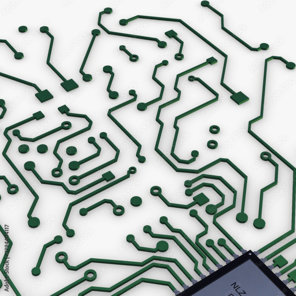 Naklejka premium Illustration 3D Render Electronic Circuit Tech Elements