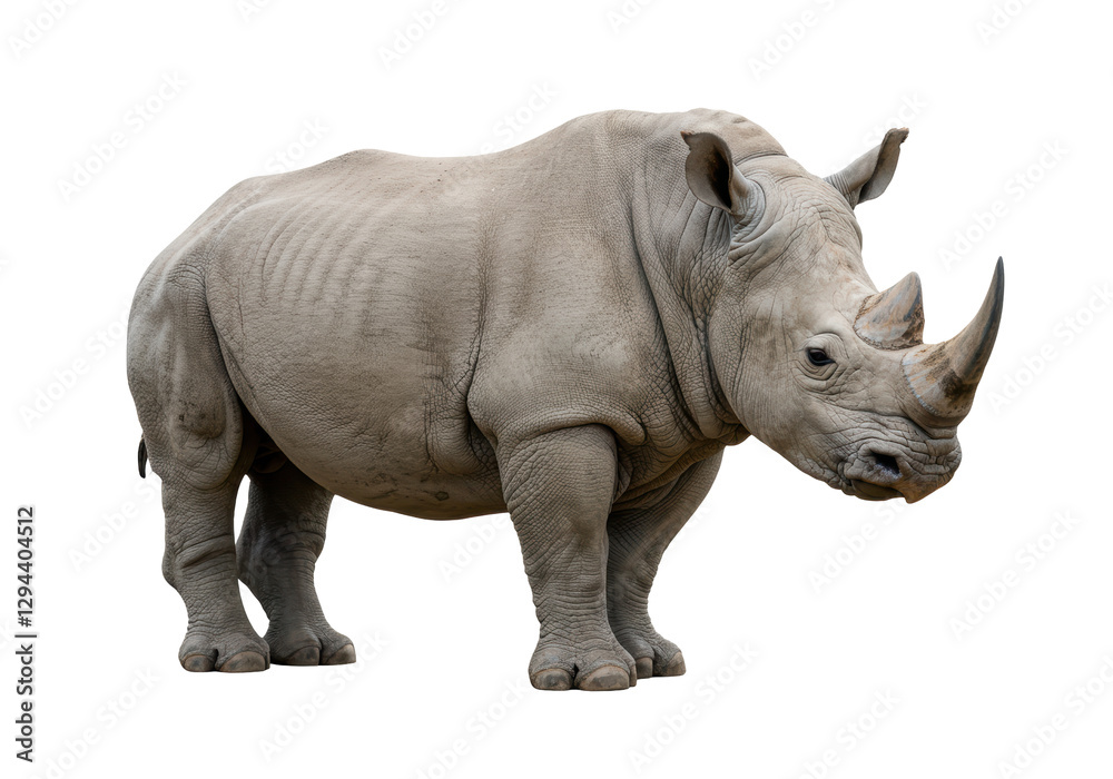 Isolated White Rhinoceros Standing Tall, Side View Isolated White Rhinoceros Standing Tall, Side View