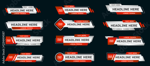 Breaking news lower third banner set. TV header bars for news, sports, and live broadcast vector set collection. Essential video titles in red gradient modern color. Isolated lower third template
