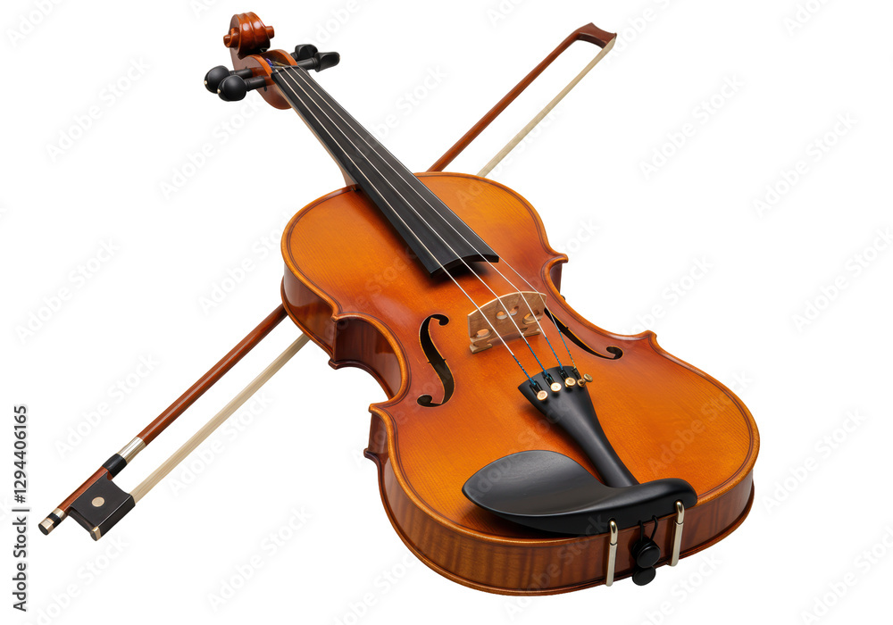 Fototapeta premium Isolated Violin and Bow on White Background, Classical Instrument
