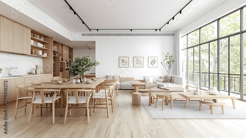 Obraz na płótnie Stunning contemporary open concept kitchen and dining area featuring high end wooden and marble furniture creating a harmonious blend of modern elegance and warm inviting ambiance w salonie