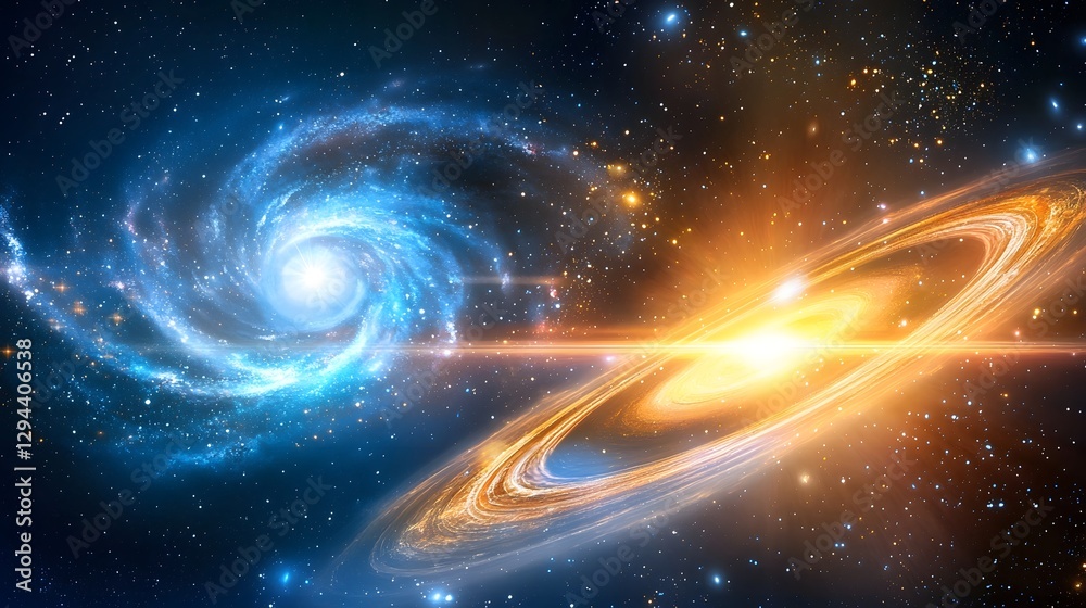 Surreal Intergalactic Voyage Amid Colorful Swirling Galaxies in Cosmic Dance of Radiant Stars Casting Beams of Light Across the Infinite Universe