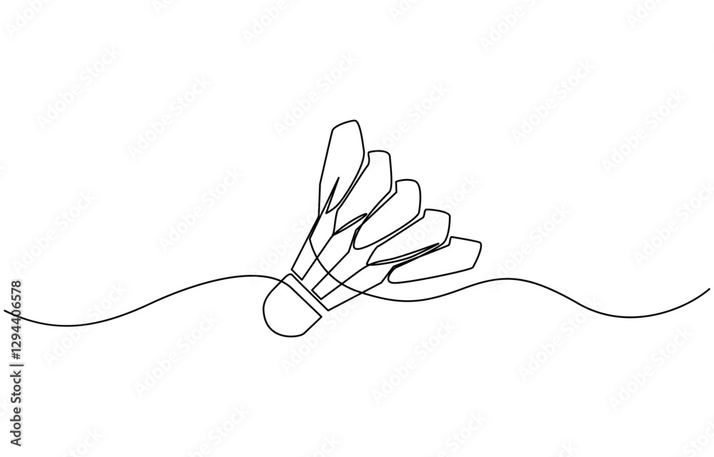 One continuous line illustration of a badminton shuttlecock, Badminton ball one line drawing, Continuous hand drawn sport theme object. One continuous line illustration of a badminton shuttlecock, Badminton ball one line drawing, Continuous hand drawn sport theme object.