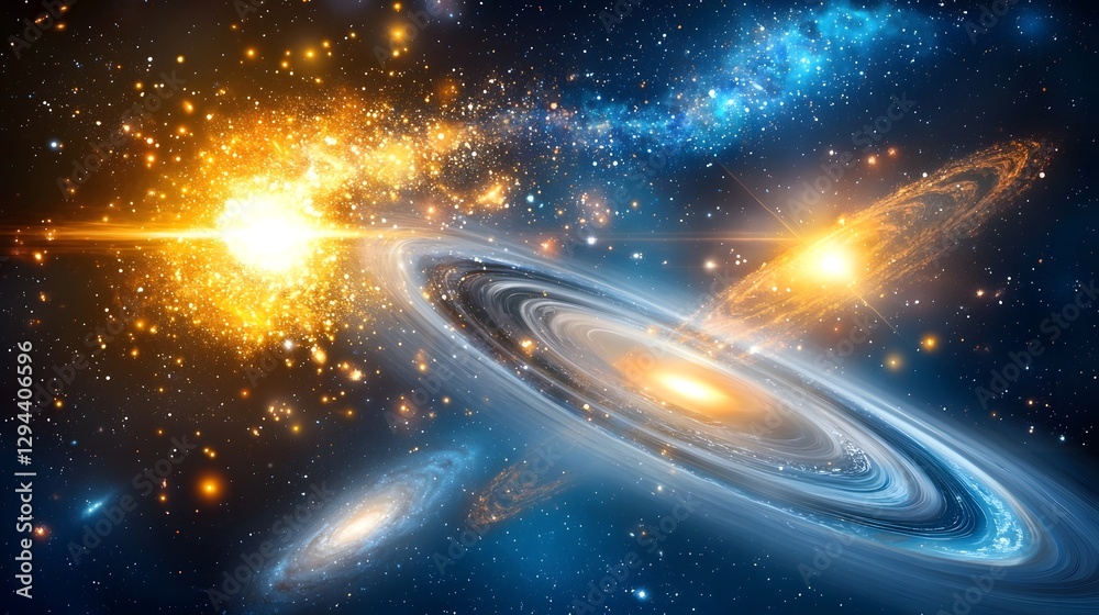 Surreal Intergalactic Voyage Colorful swirling galaxies merging in a cosmic dance radiant stars casting beams of light across the infinite universe Ethereal dreamlike