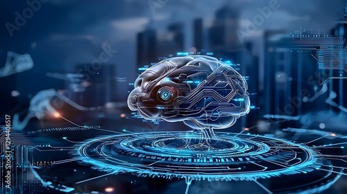 Obraz na płótnie Surreal floating islands connected by glowing neural pathways symbolizing intelligence in a dreamlike futuristic cosmic landscape with digital technological elements w salonie