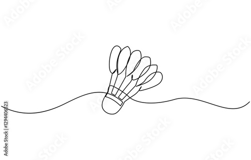 One continuous line illustration of a badminton shuttlecock, Badminton ball one line drawing, Continuous hand drawn sport theme object.
