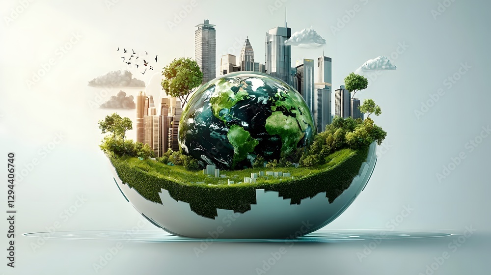 Sustainable Earth A Digital Dashboard for Corporate Environmental Governance showcasing ESG metrics and a future forward cityscape with renewable energy and eco friendly technologies in a 3D
