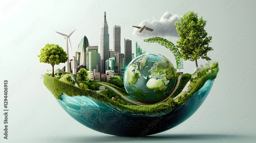 Sustainable Industrial Revolution A 3D depicting the future of eco friendly factories clean energy infrastructure and a harmonious balance between industry and nature