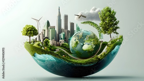 Obraz na płótnie Sustainable Industrial Revolution A 3D depicting the future of eco friendly factories clean energy infrastructure and a harmonious balance between industry and nature w salonie