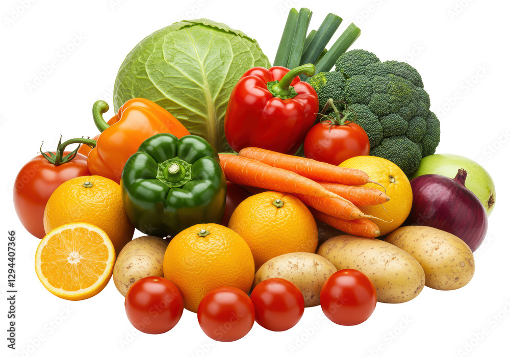 Isolated Pile of Assorted Fresh Vegetables and Fruits Isolated Pile of Assorted Fresh Vegetables and Fruits