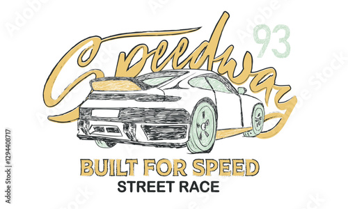 Speed way artwork. Street Racing club. Car print design for t shirt print, poster, sticker, background and other uses. Racing club vector t-shirt print design.