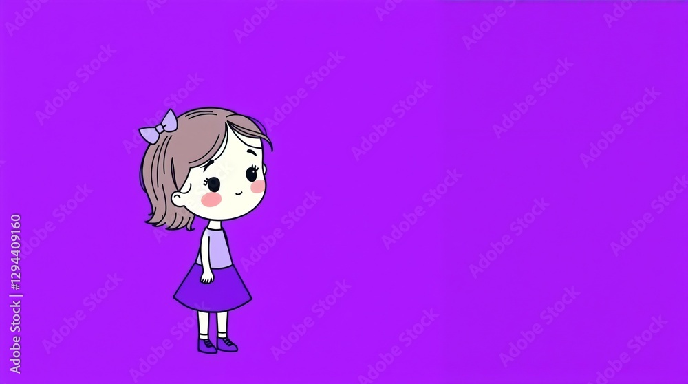 Cartoon girl standing against purple background. Cartoon girl standing against purple background.