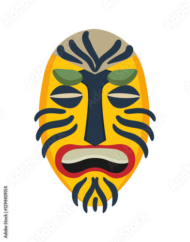 Abstract Papuan mask with bold shapes and cultural patterns.