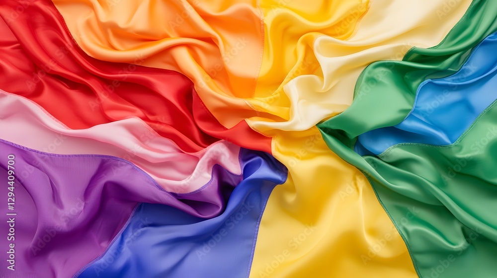 Beautifully Crumpled Vibrant Rainbow Pride Flag with Flowing Fabric Texture and Dynamic Waves Symbolizing Unity Diversity and Love of the LGBTQ Community