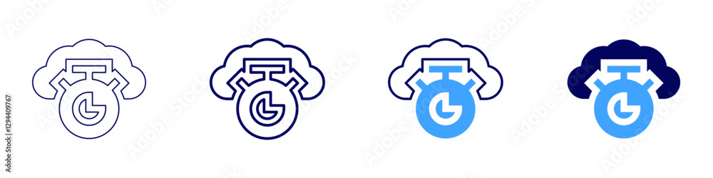 Cloud computing for software testing icon in 4 different styles. Thin Line, Line, Bold Line, Duotone. Duotone style. Editable stroke