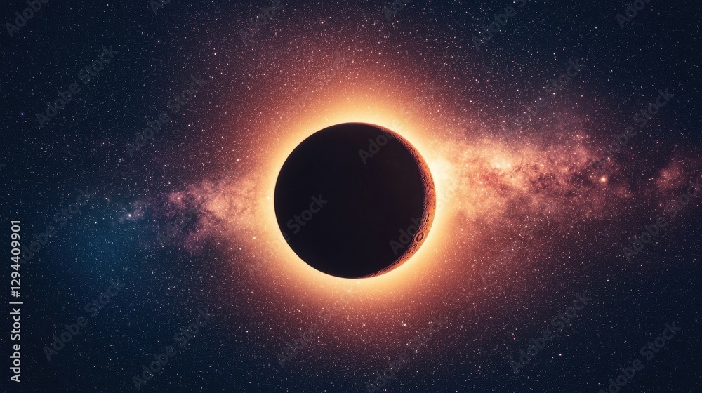 Fototapeta premium Breathtaking Solar Eclipse with Glowing Corona and Starry Sky