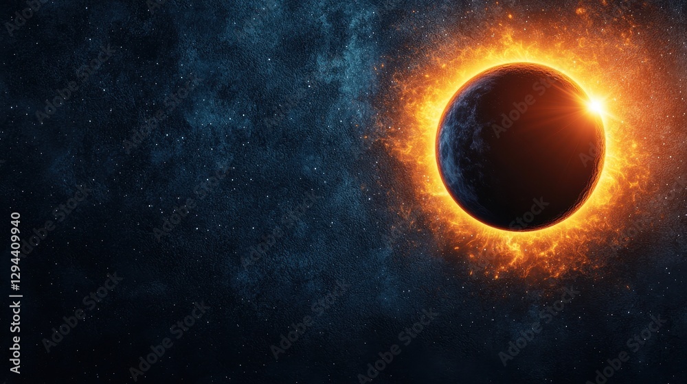 Celestial Event with Planet and Glowing Solar Corona in Space Celestial Event with Planet and Glowing Solar Corona in Space