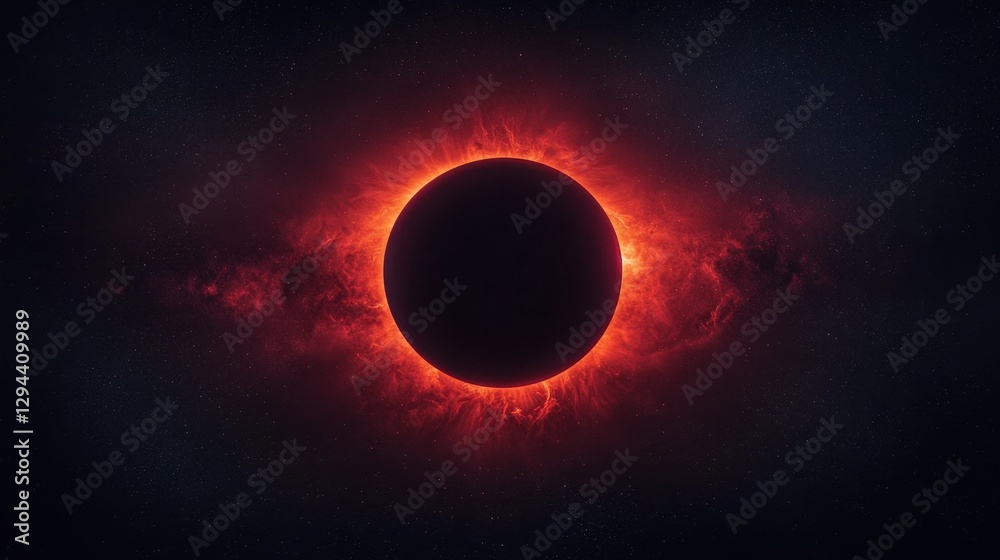Fototapeta premium Cosmic Solar Eclipse Surrounded by Fiery Corona and Stars