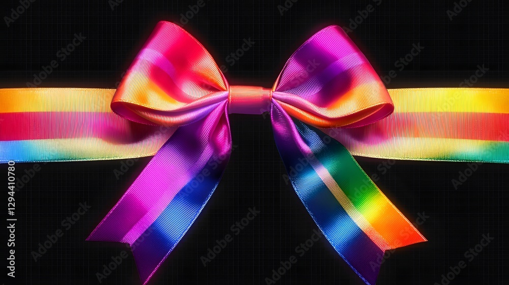 Charming and festive rainbow bow with a polished satin finish perfectly looped and elegantly placed on a transparent background ideal for creative and celebratory themes