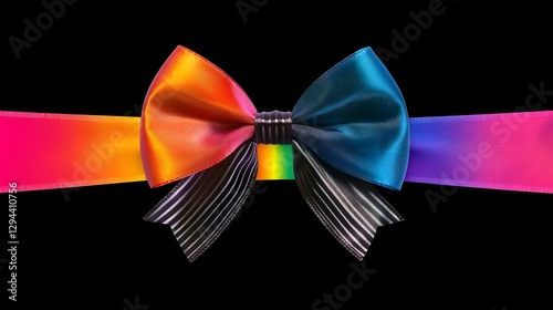 Obraz na płótnie Charming and festive rainbow bow with a polished satin finish perfectly looped and elegantly placed on a transparent background ideal for creative and celebratory themes such as gifts wrapping w salonie