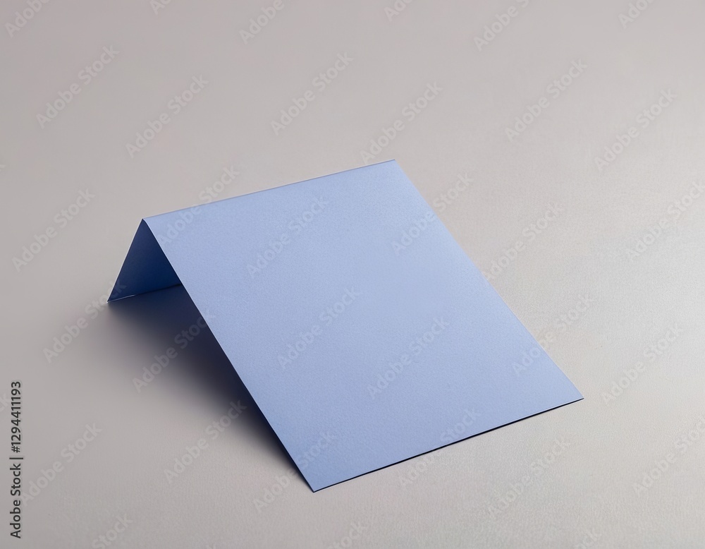 A folded blue paper sheet resting on a neutral colored surface. A folded blue paper sheet resting on a neutral colored surface.