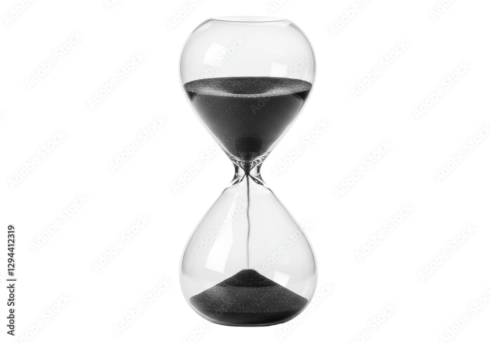 Isolated Hourglass with Black Sand Flowing Through Isolated Hourglass with Black Sand Flowing Through