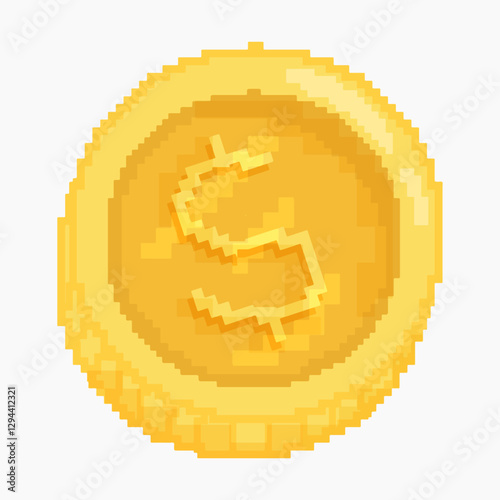 Pixelated gold coin with dollar sign, retro 8-bit style