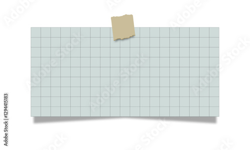 Print. Grau blue checkered sheet with a torn sticker for notes, recipes. Paper. Note. Recipes. Blank. Images. Vector. 