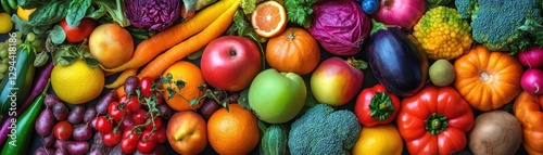 A vibrant assortment of various fruits and vegetables arranged together.