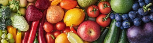 A vibrant assortment of various fruits and vegetables displayed together.