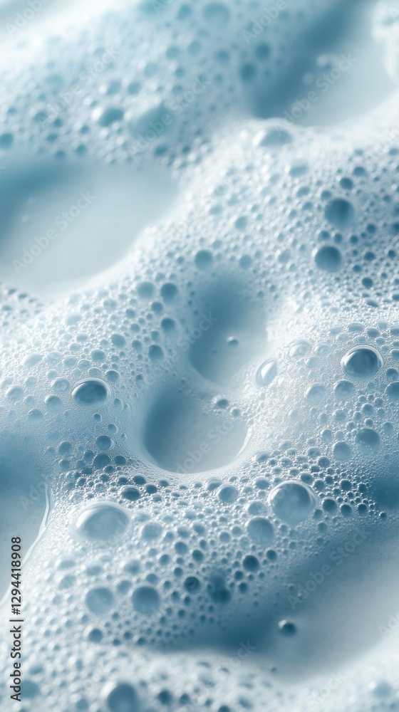 Obraz premium Close-Up of Cleaning Foam with Blue Bubbles, Freshness and Purity