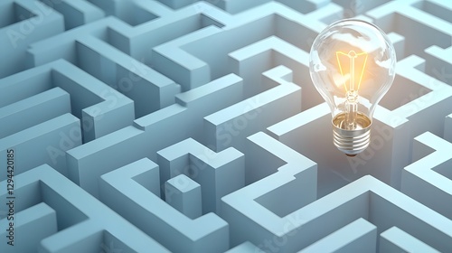 Obraz na płótnie Minimalist maze structure with a vivid light bulb illuminating the exit path symbolizing thinking and the brilliance of creative problem solving w salonie