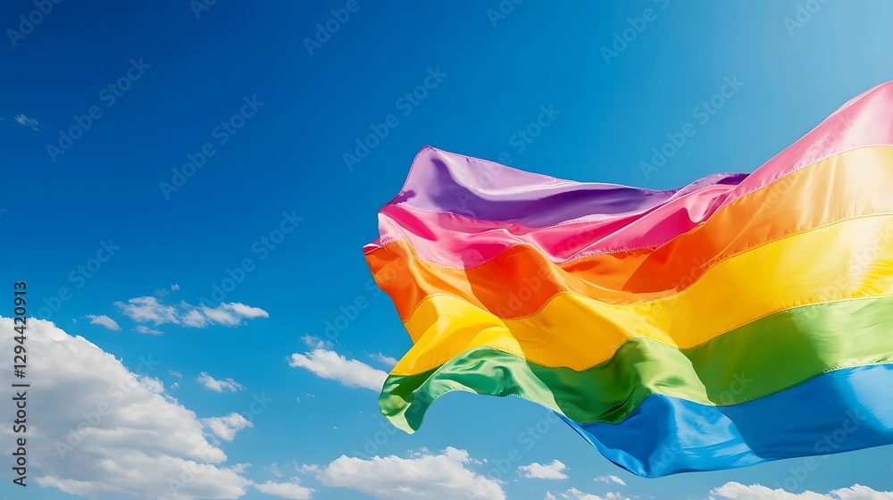 Powerful dynamic image of a rainbow pride flag rippling and fluttering in the wind the vibrant colors and movement capturing the spirit and of LGBTQ pride and the ongoing fight for and inclusion