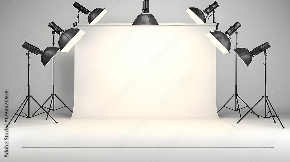 Premium Photography Studio with Seamless White and Gray Backdrops Soft Natural Shadows and State of the Art Lighting Setup Designed for High End Product and Model Shoots