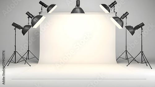Premium Photography Studio with Seamless White and Gray Backdrops Soft Natural Shadows and State of the Art Lighting Setup Designed for High End Product and Model Shoots