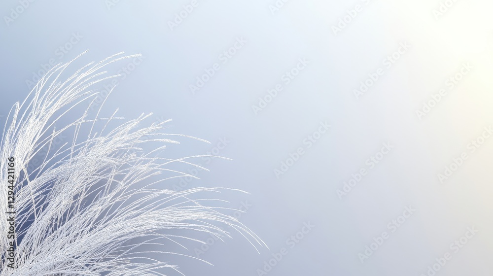 Delicate white frosted grass stems against a soft gradient background Delicate white frosted grass stems against a soft gradient background