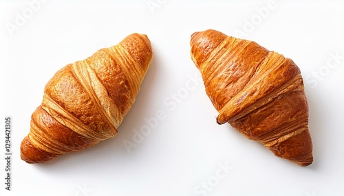two croissants isolated on a white background viewed from above top view