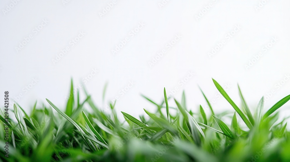 Fototapeta premium Fresh green grass on a white background – a minimalist natural backdrop for design and ecology.