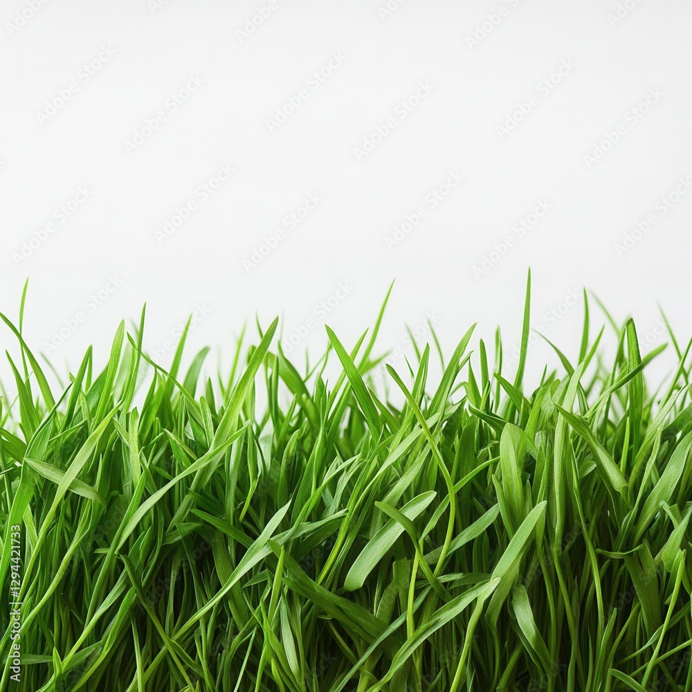 Obraz premium Fresh green grass on a white background – a minimalist natural backdrop for design and ecology.