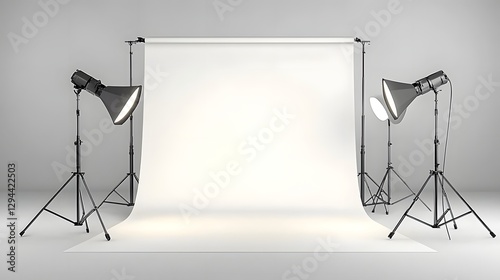 Obraz na płótnie Sleek and modern photography studio featuring a flawless white cyclorama backdrop and optimized diffused lighting setup perfect for professional fashion product and commercial photography projects w salonie