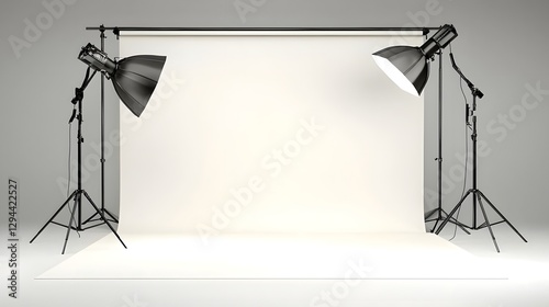 Obraz na płótnie Sleek and modern photography studio setup featuring a flawless white cyclorama backdrop and diffused lighting arrangement optimized for professional fashion product and commercial photography needs w salonie