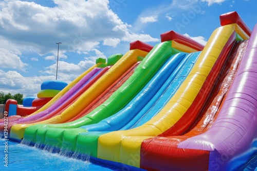 Inflatable Slide Fun: Bouncy Castle at Water Park for Ultimate Party and Games